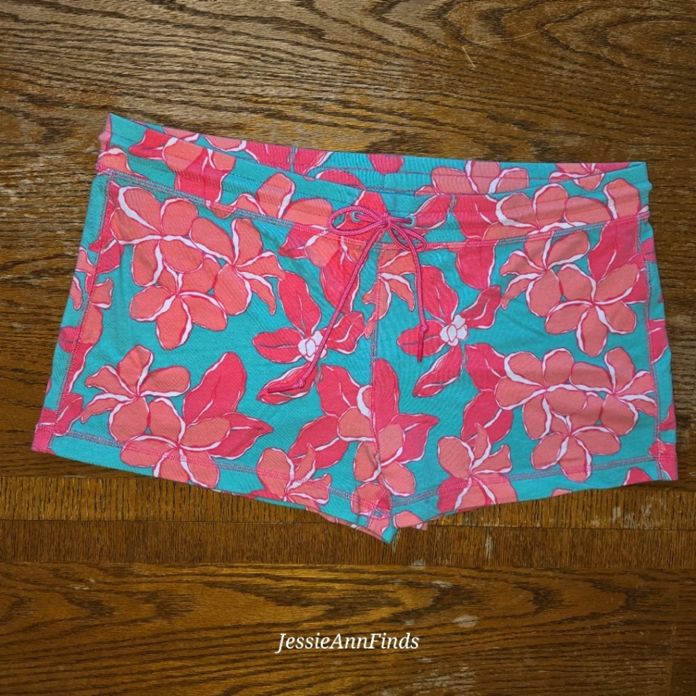 Vineyard Vines In Bloom Orange Green Terry Tie Waist Shorts Women's Size Large